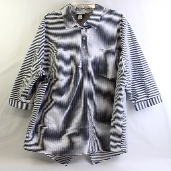 Ava & Viv Blue and White Striped 3/4-Sleeve Button-Up Women's Size 3X