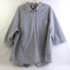 Ava & Viv Blue and White Striped 3/4-Sleeve Button-Up Women's Size 3X