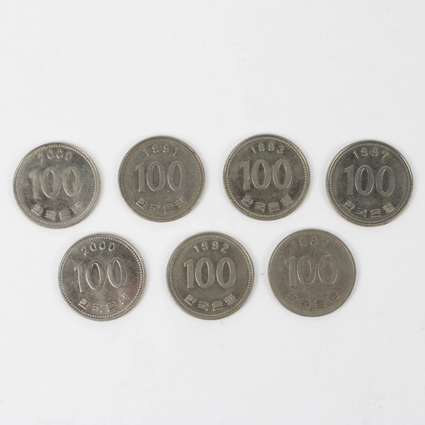 South Korea 100 Won Coin Lot Of 7 from 1987 1992 1993 1997 2000