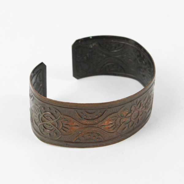 Vintage Solid Copper Cuff Bracelet Etched Floral Southwestern 7.5”
