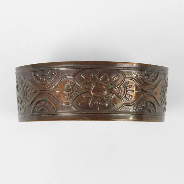 Vintage Solid Copper Cuff Bracelet Etched Floral Southwestern 7.5”