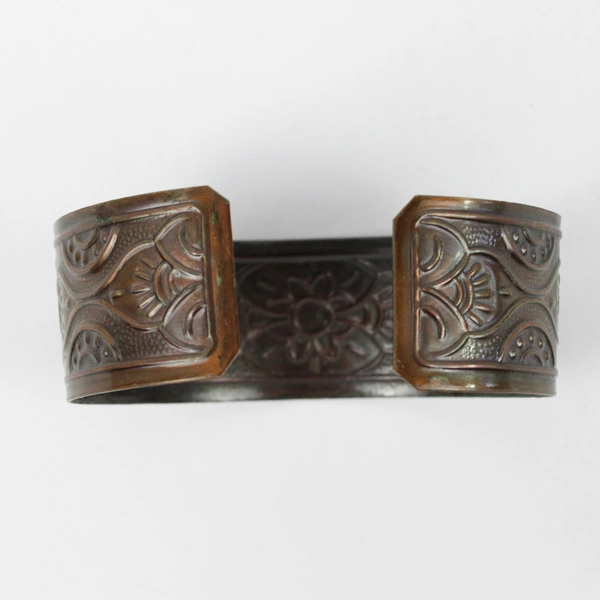 Vintage Solid Copper Cuff Bracelet Etched Floral Southwestern 7.5”