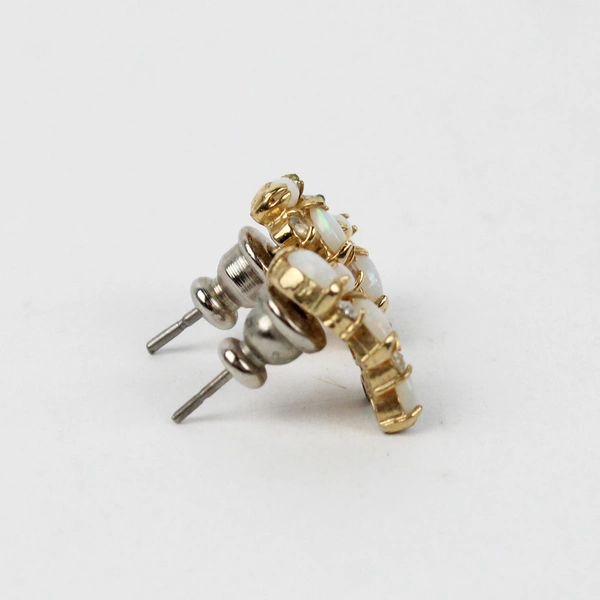 Opal Leaf Cluster Pierced Earrings Opalescent and Tiny Rhinestones