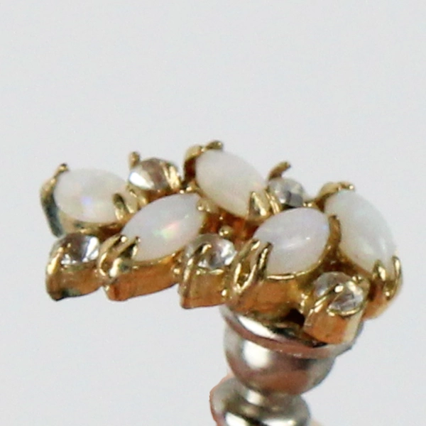 Opal Leaf Cluster Pierced Earrings Opalescent and Tiny Rhinestones