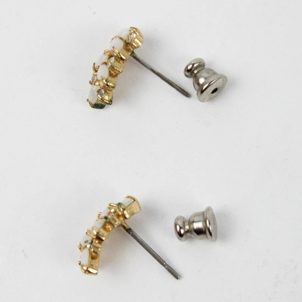 Opal Leaf Cluster Pierced Earrings Opalescent and Tiny Rhinestones