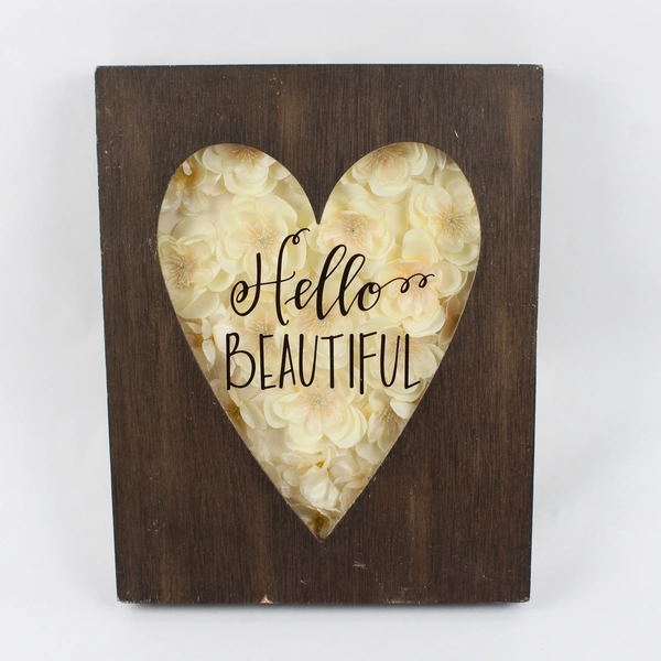 Hello Beautiful Wooden Shadow Box Wall Decor 11" x 14" FLAWED