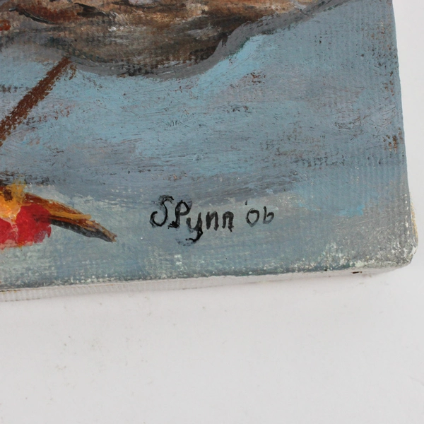 2006 Signed Winter Blue Jay Original Acrylic Painting On Canvas 9 3/4" x 8"