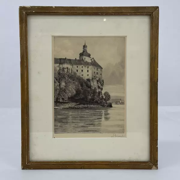 Vintage Framed Matte Print of Schloss Persenbeug Signed