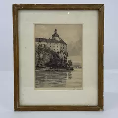 Vintage Framed Matte Print of Schloss Persenbeug Signed