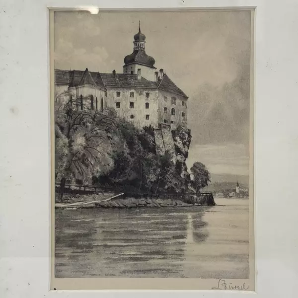 Vintage Framed Matte Print of Schloss Persenbeug Signed