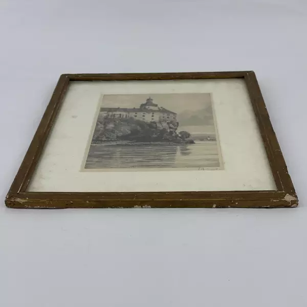 Vintage Framed Matte Print of Schloss Persenbeug Signed
