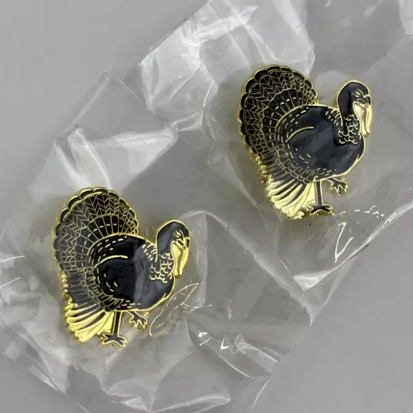 Lot of 2 Blue And Gold Turkey Hat or Lapel Pins New