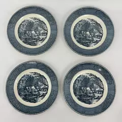 Set of 4 Royal China Currier & Ives Old Grist Mill Dinner Plates 10 inch