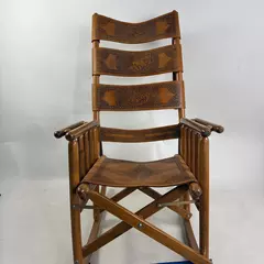 Vintage Leather Embossed Costa Rica Rocking Chair 45" Foldable