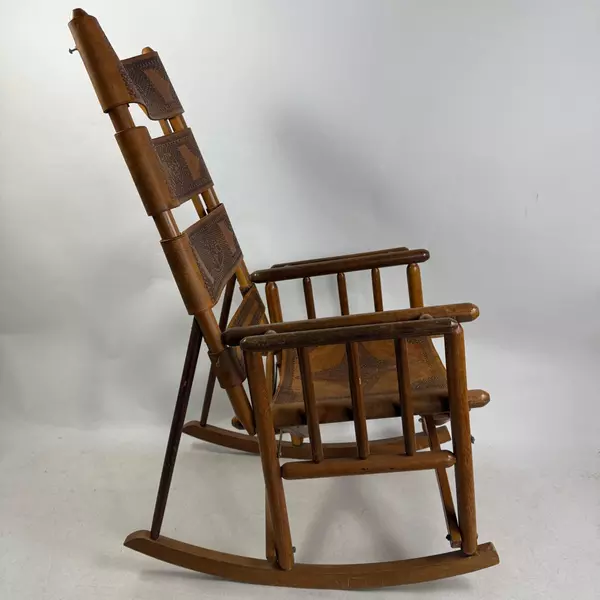 Vintage Leather Embossed Costa Rica Rocking Chair 45" Foldable