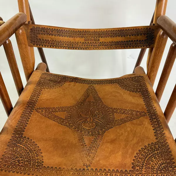 Vintage Leather Embossed Costa Rica Rocking Chair 45" Foldable
