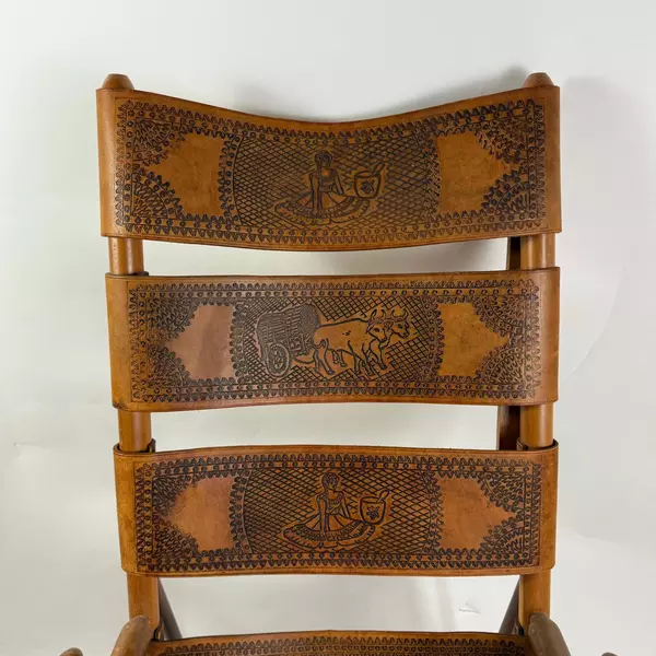 Vintage Leather Embossed Costa Rica Rocking Chair 45" Foldable