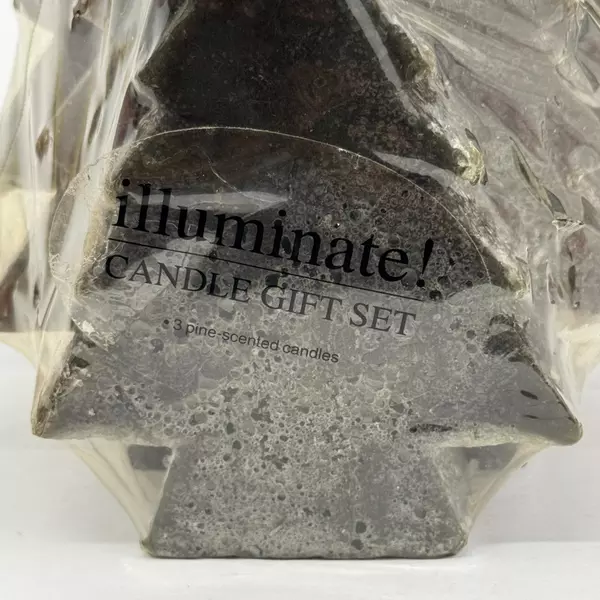 Illuminate 3 Piece Christmas Pine Scented Candle Gift Set Black Trees NIP