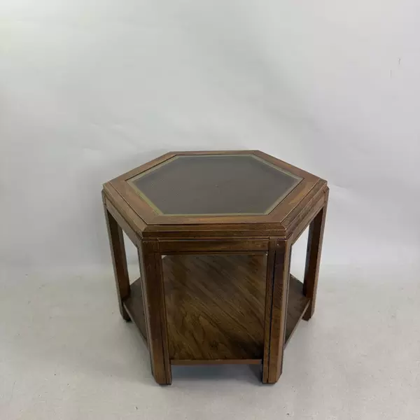 Hexagon Glass Coffee Table 23" Modern Accent Side Table Contemporary Design