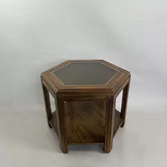 Hexagon Glass Coffee Table 23" Modern Accent Side Table Contemporary Design