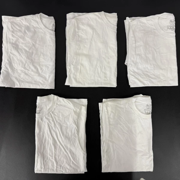 Lot of 5 Fruit of the Loom Kid's Unisex White Short Sleeve T-Shirts Size Large 