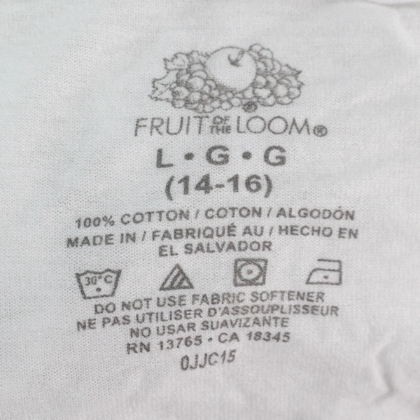 Lot of 5 Fruit of the Loom Kid's Unisex White Short Sleeve T-Shirts Size Large 