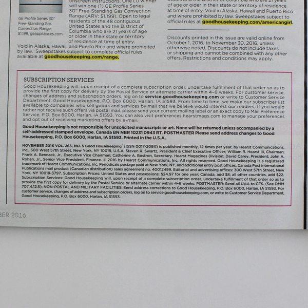 Good Housekeeping Magazine November 2016 Featuring a Thanksgiving Cookbook