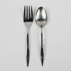 Lot Of 2 Oneida Silver Rose Duet (Stainless) Flatware Serving Set (Spoon & Fork)