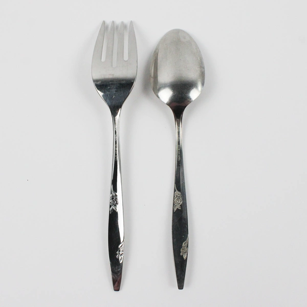 Lot Of 2 Oneida Silver Rose Duet (Stainless) Flatware Serving Set (Spoon & Fork)