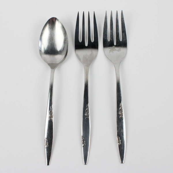 Lot Of 3 Oneida Silver Rose Duet (Stainless) Flatware Serving Spoon & 2 Fork