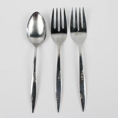 Lot Of 3 Oneida Silver Rose Duet (Stainless) Flatware Serving Spoon & 2 Fork