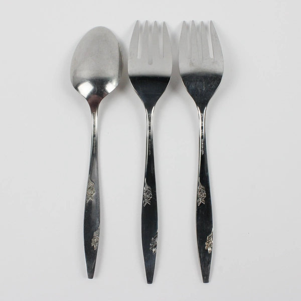 Lot Of 3 Oneida Silver Rose Duet (Stainless) Flatware Serving Spoon & 2 Fork