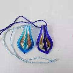 Lot of 2 Hand-Blown Art Glass Teardrop Pendant Necklaces Blue and Teal