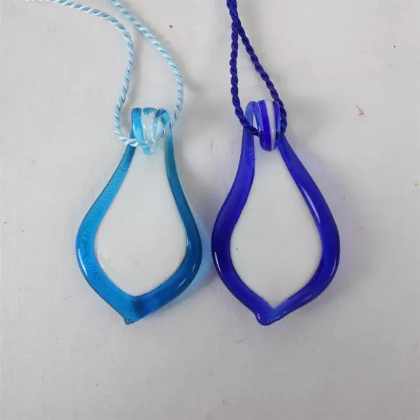 Lot of 2 Hand-Blown Art Glass Teardrop Pendant Necklaces Blue and Teal