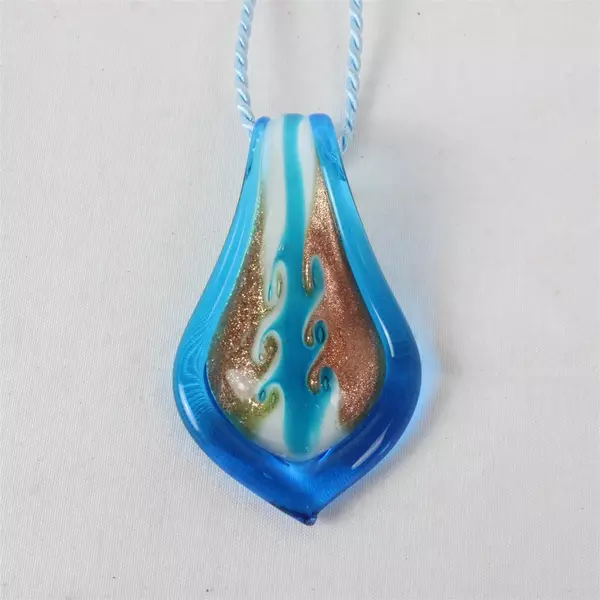 Lot of 2 Hand-Blown Art Glass Teardrop Pendant Necklaces Blue and Teal