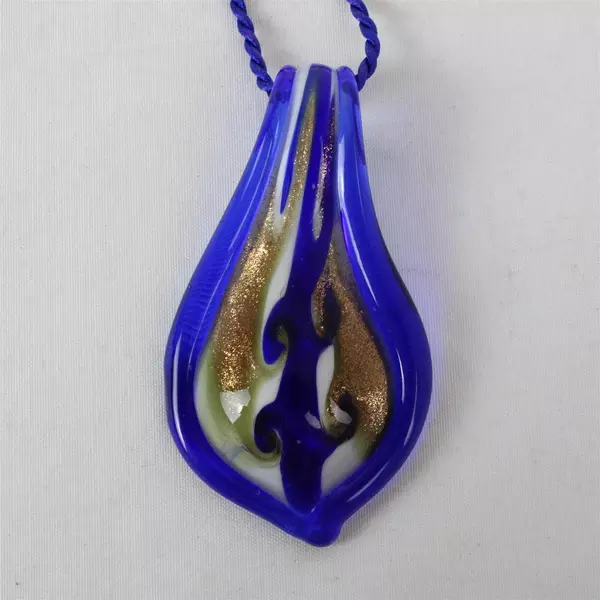Lot of 2 Hand-Blown Art Glass Teardrop Pendant Necklaces Blue and Teal