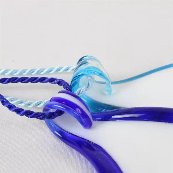 Lot of 2 Hand-Blown Art Glass Teardrop Pendant Necklaces Blue and Teal