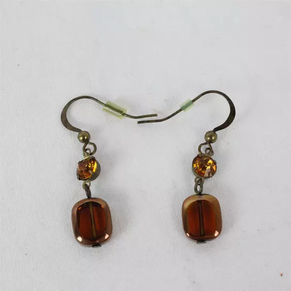 3 Pc Set Art Nouveau-Style Necklace Earrings Cognac Brown Glass Beads