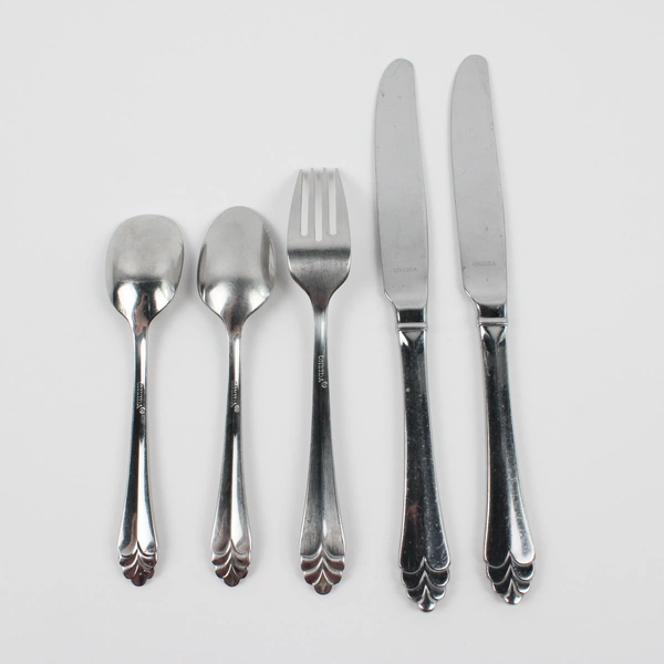 Lot Of 5 Oneida Silver Helena (Stainless) Flatware Dinner Knives/Fork & 2 Spoons