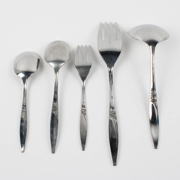 Lot Of 5 Oneida Silver Highland Rose (Stainless) Flatware Ladle 2 Spoons 2 Forks