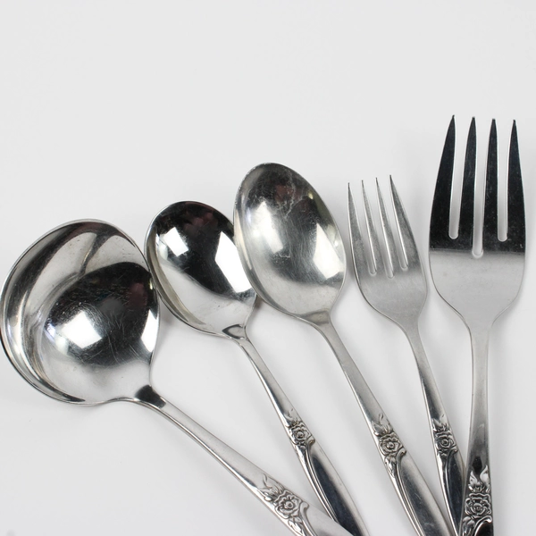 Lot Of 5 Oneida Silver Highland Rose (Stainless) Flatware Ladle 2 Spoons 2 Forks