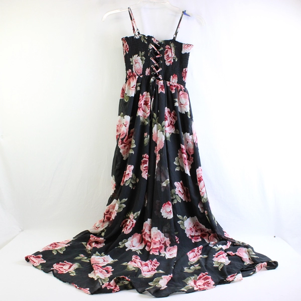 Justify Woman's M Corset Back Long Black and Floral Dress