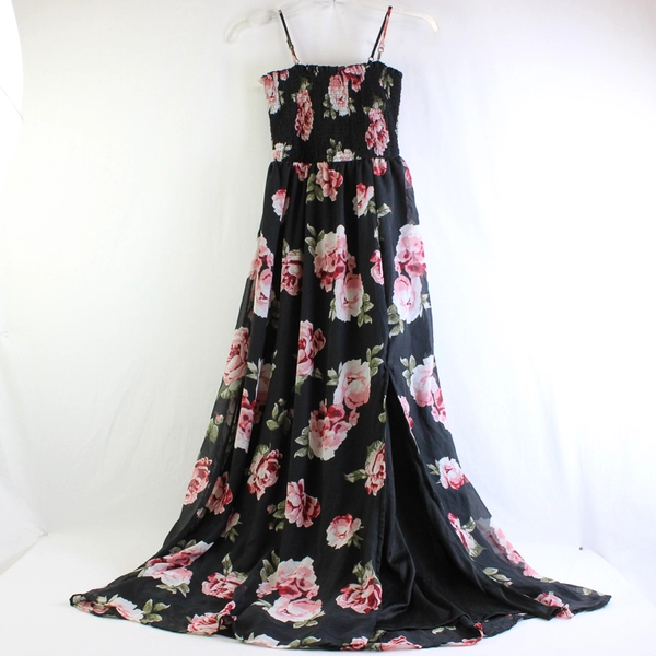 Justify Woman's M Corset Back Long Black and Floral Dress