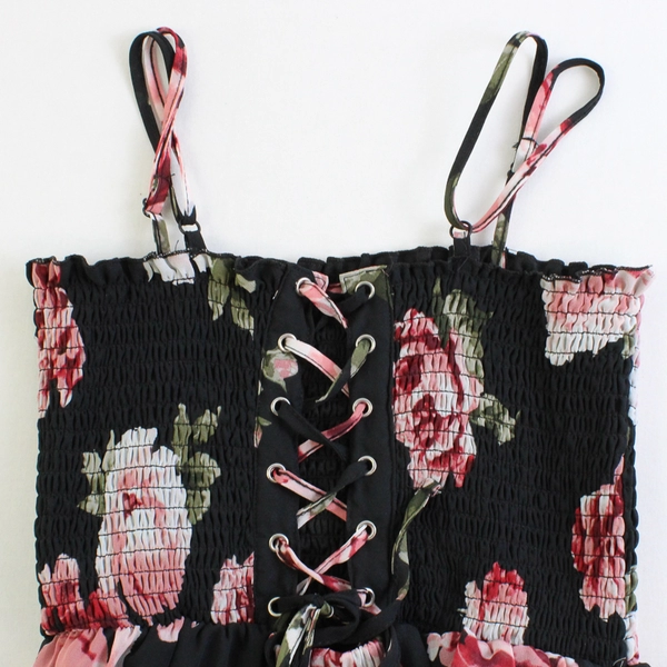 Justify Woman's M Corset Back Long Black and Floral Dress