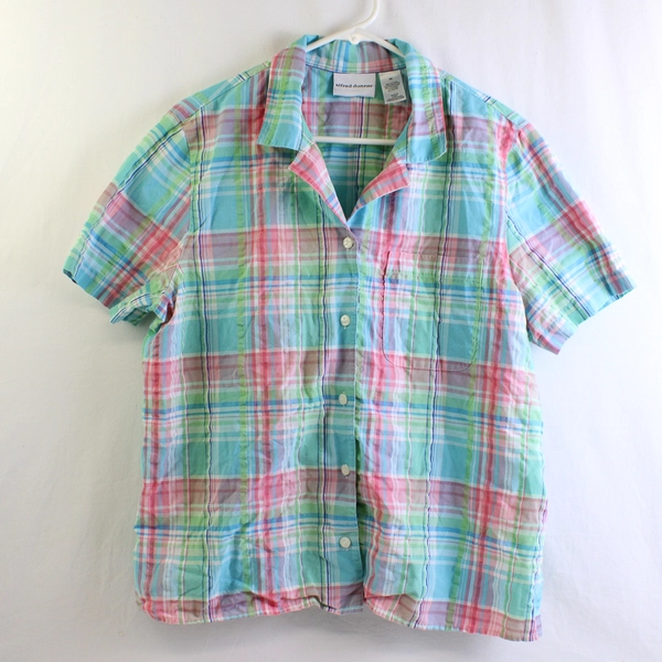 Alfred Dunner Multicolor Plaid Short-Sleeve Button-Up Women's Size 14