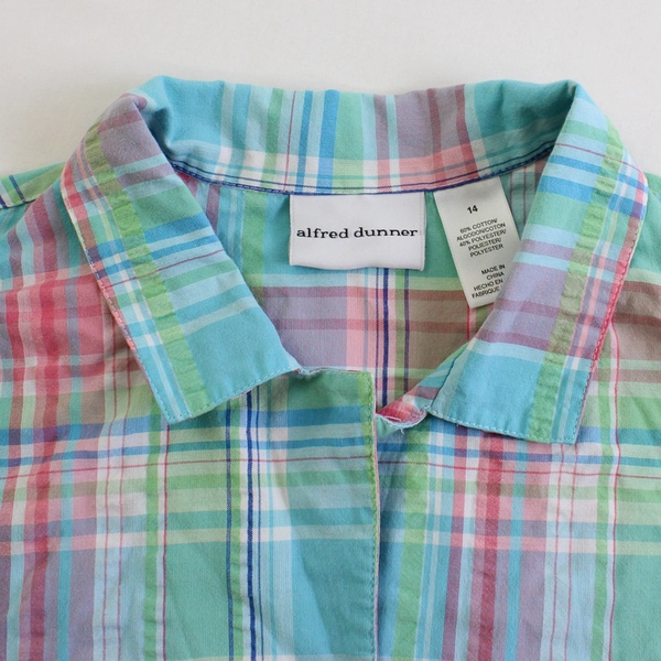 Alfred Dunner Multicolor Plaid Short-Sleeve Button-Up Women's Size 14