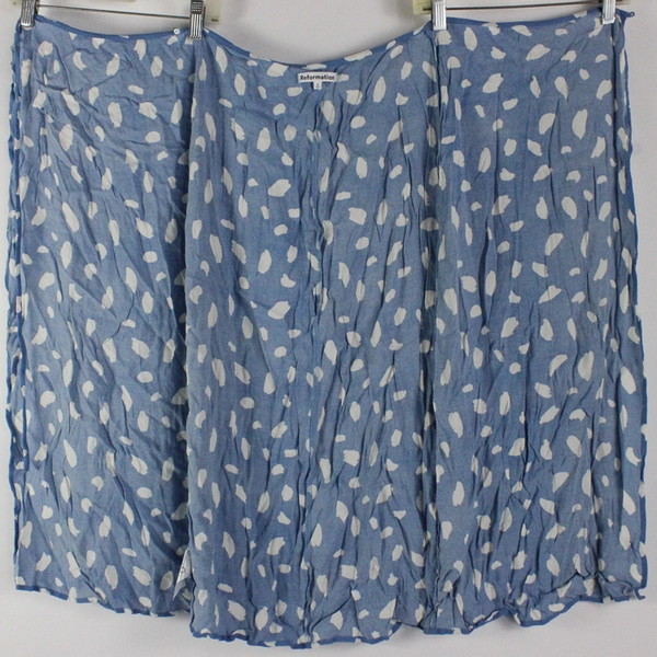 Reformation Blue and White Spotted Midi Wrap Skirt Women's Size 2