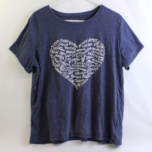 EV1 US States Heart Graphic Blue T-Shirt Women's XXL