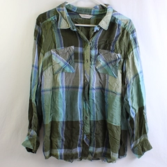 CJ Banks Green and Blue Plaid Button-Up Women's Size XL