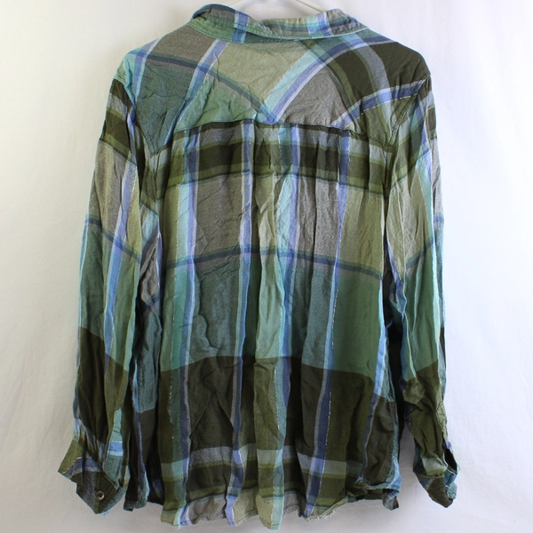 CJ Banks Green and Blue Plaid Button-Up Women's Size XL